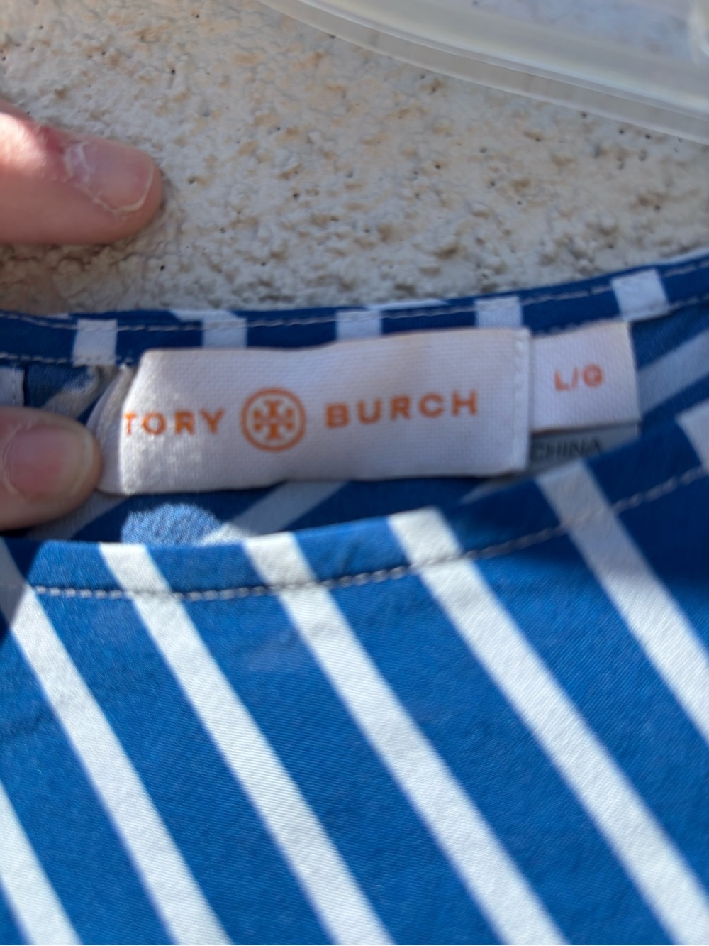 Tory Burch Navy and White Vertical Stripe Dress